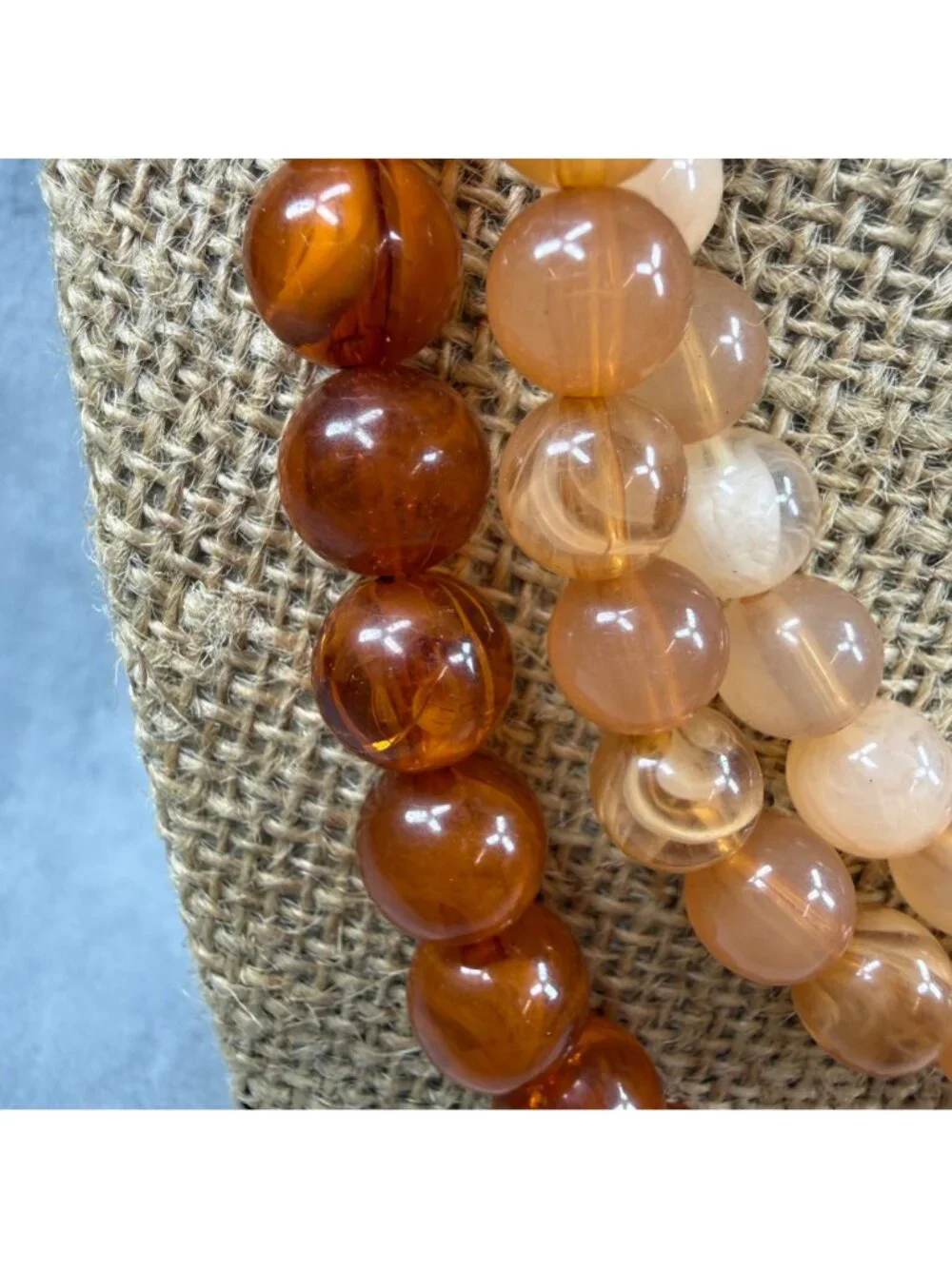 Orange Color Shades Beaded Multi-Layer Necklace Lobster Clasp Closure Vintage